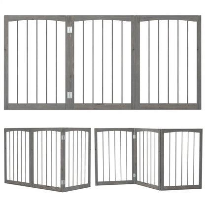 3-Panel Wooden Pet Fence – Gray, 63 x 30 in, Solid Fir Wood