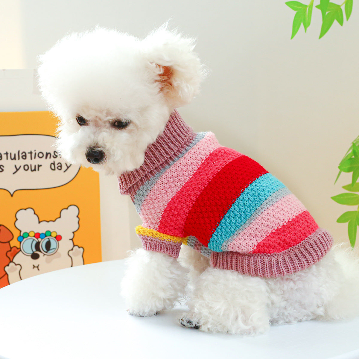Multicolor Striped Knit Pet Sweater for Dogs &amp; Cats, Casual Acrylic Pullover