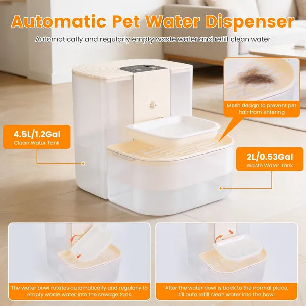 Cordless Automatic Pet Water Fountain, 4.5 L Dual-Tank Filtered Dispenser with Remote Control – view 5