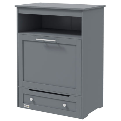 Pet Feeder Station Storage Cabinet with Pull-Out Raised Bowls, Shelf &amp; Leash Hooks, Gray – view 9