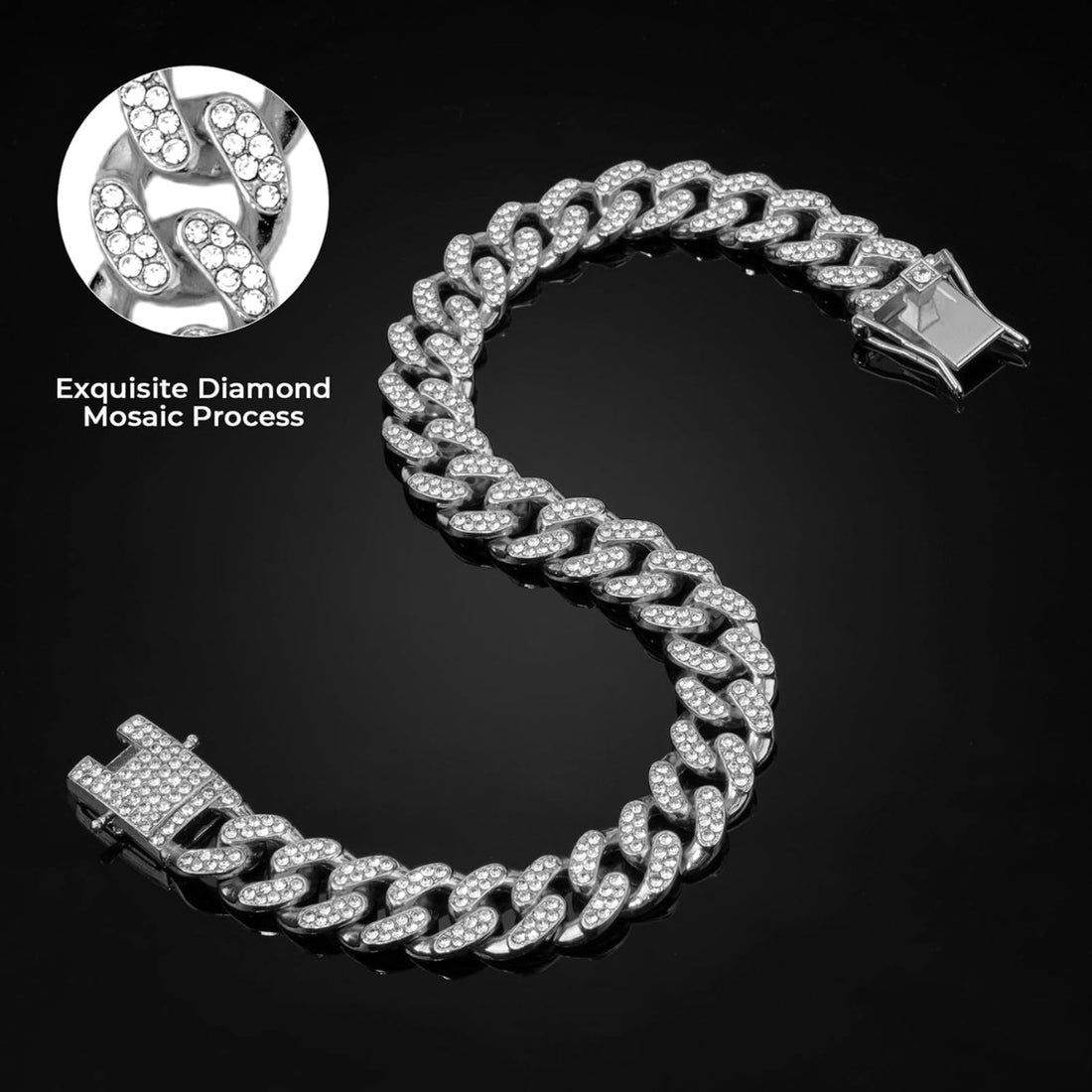 Cuban Link Dog Chain Collar – 13mm Silver Crystal Necklace for Medium &amp; Large Dogs, Zinc Alloy – view 2