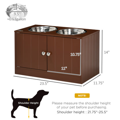 Elevated Dog Bowls with Storage Cabinet – Magnetic Doors, 2 Stainless Steel Bowls, Brown – view 3