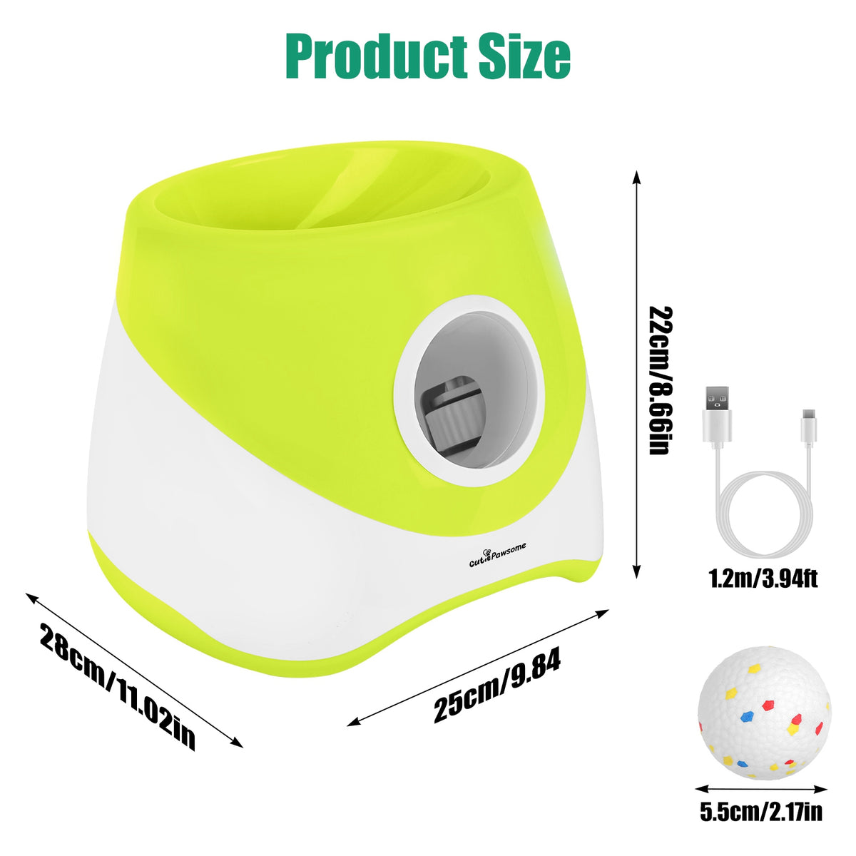 Automatic Dog Ball Launcher with 3 Distance Settings, Rechargeable, 6 Balls Included, Green – view 3