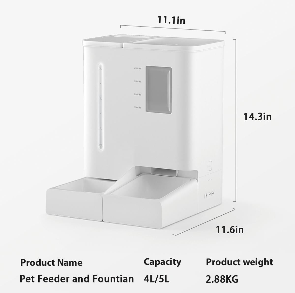 Wi-Fi Automatic Pet Feeder and Water Dispenser 2-in-1 Set – App Controlled, White – view 2
