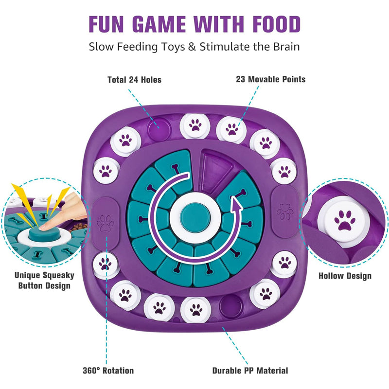Interactive Dog Treat Puzzle Toy – 24-Hole Slider Game with Squeaker, Purple – view 4