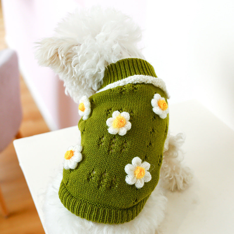 Floral Jacquard Knit Pet Sweater for Cats &amp; Small Dogs – Acrylic Pullover