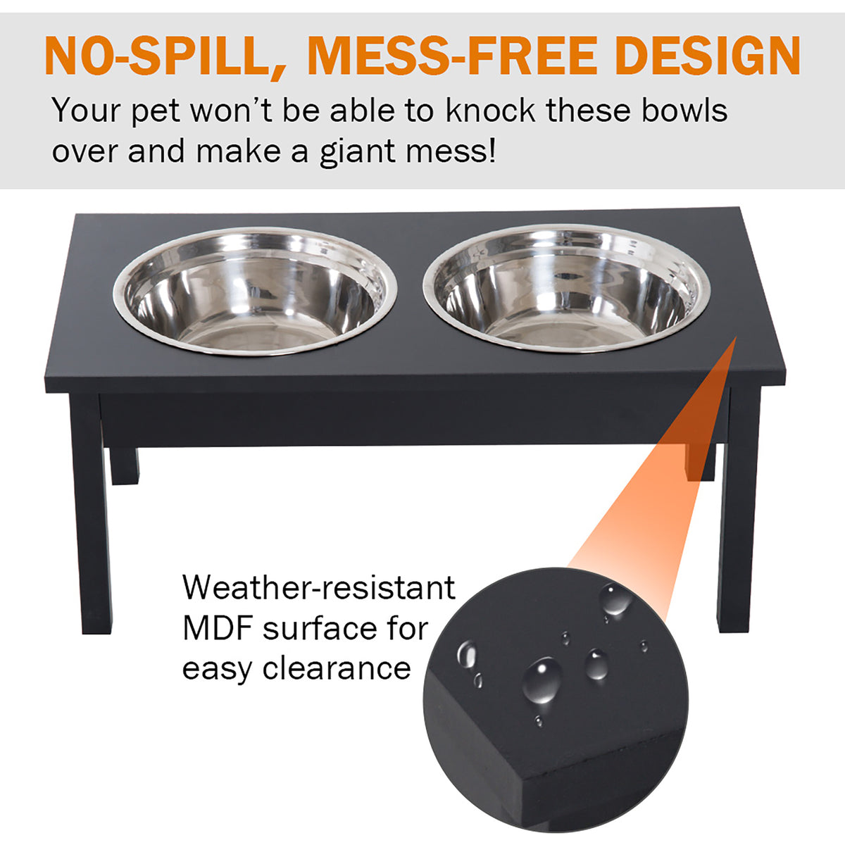 23 in Wooden Elevated Dog Feeding Station with 2 Stainless Steel Bowls, 2 L Each, Black – view 5