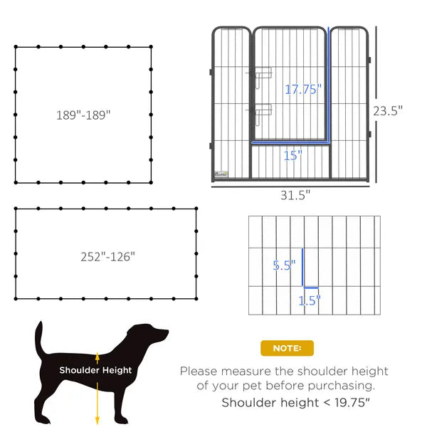 24-Panel Heavy-Duty Metal Pet Playpen – 31.5 in High, 3 Doors, Gray – view 3