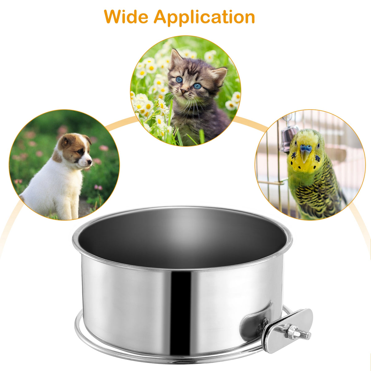 Stainless Steel Crate Dog Bowl with Clamp Holder, Hanging Cage Food and Water Bowl, Medium – view 5