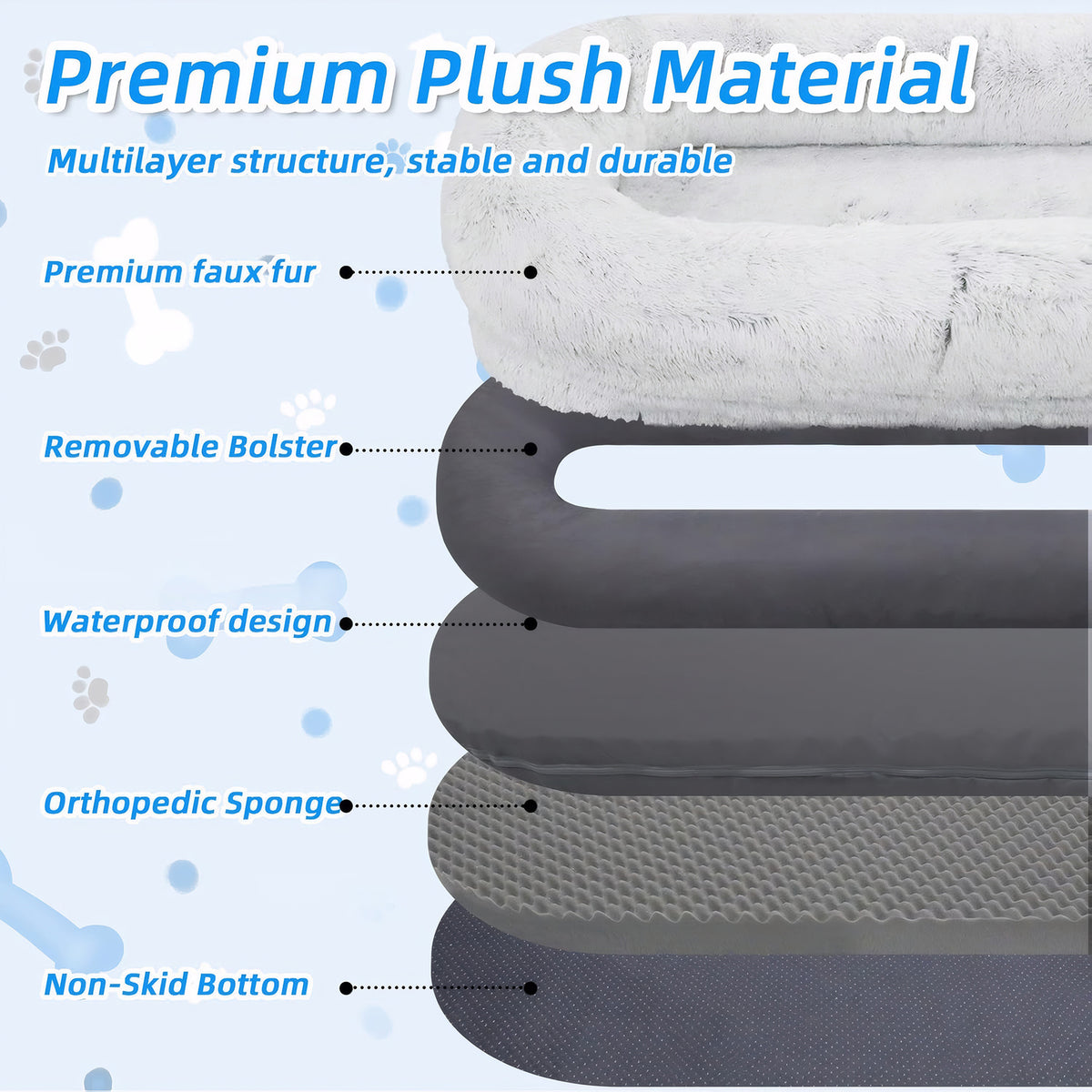 Human Dog Bed for People and Pets – Washable Faux Fur Nap Bed, 71 x 45 x 14 in, Gray – view 5