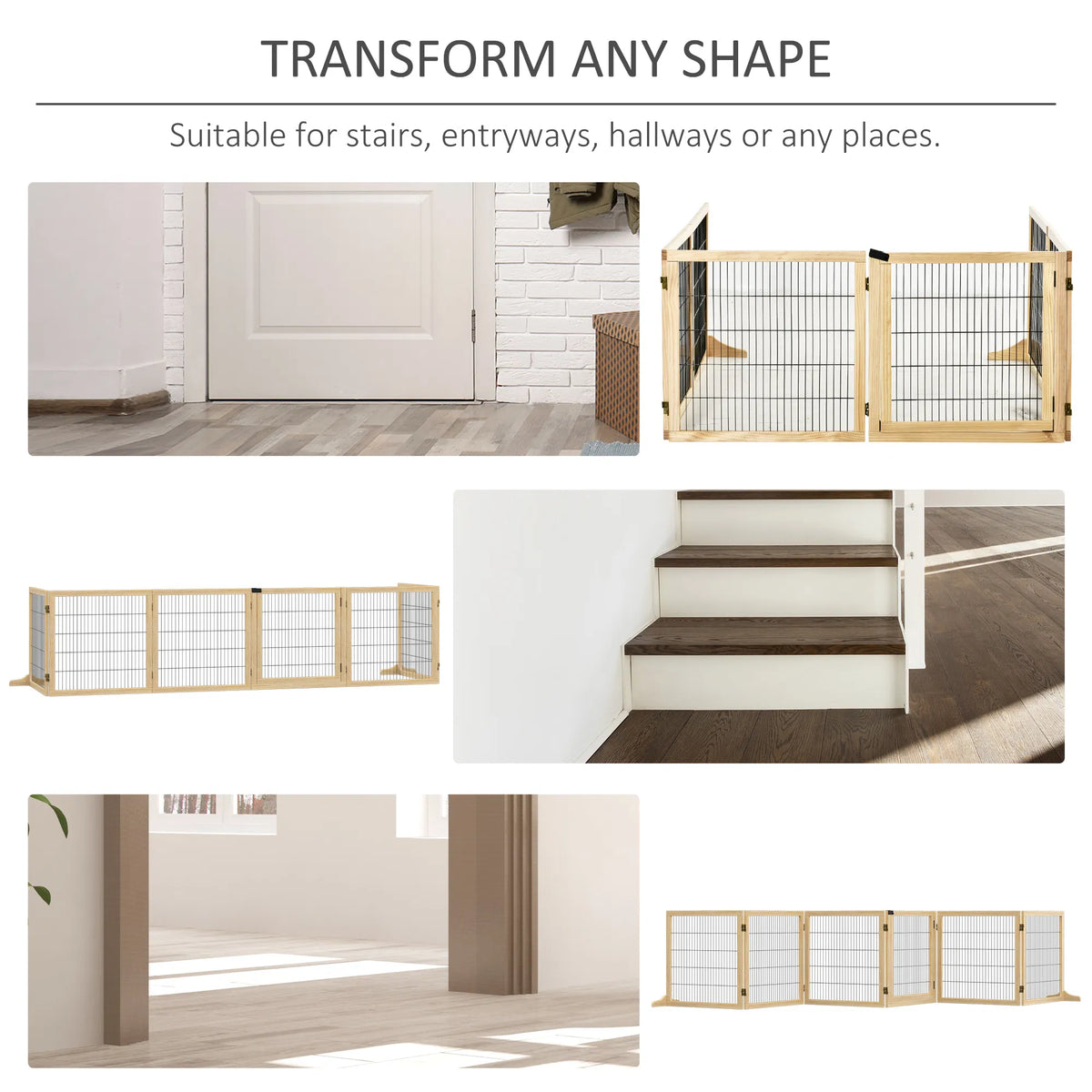 6-Panel Foldable Wooden Pet Gate &amp; Playpen – Natural Wood, 27.6 in High – view 4