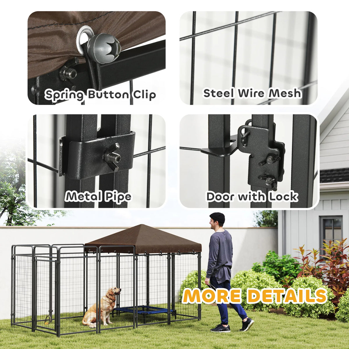 Large Outdoor Dog Kennel with Roof – 9.3 x 4.6 x 5.2 ft, Heavy-Duty Steel – view 4
