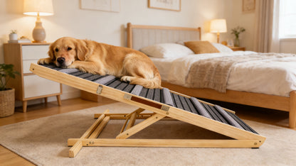 Adjustable Wooden Dog Ramp for Couch – 6 Heights, Non-Slip Carpet, Portable Pet Steps, Natural Wood – view 5