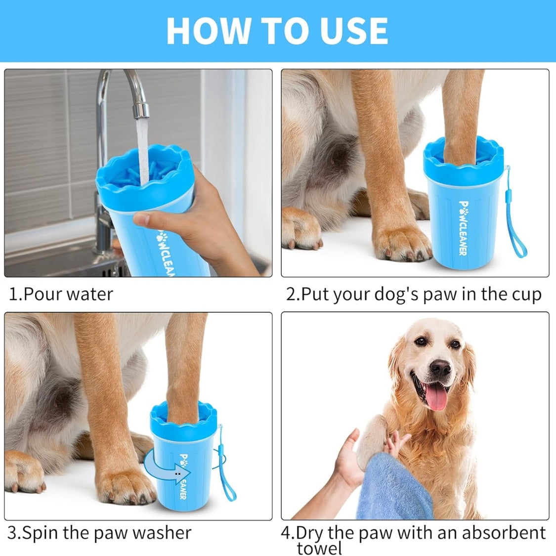 7-in-1 Dog Paw Cleaner Kit with Paw Washer Cup, Bath Brush, Toothbrushes and Towels, Blue – view 2