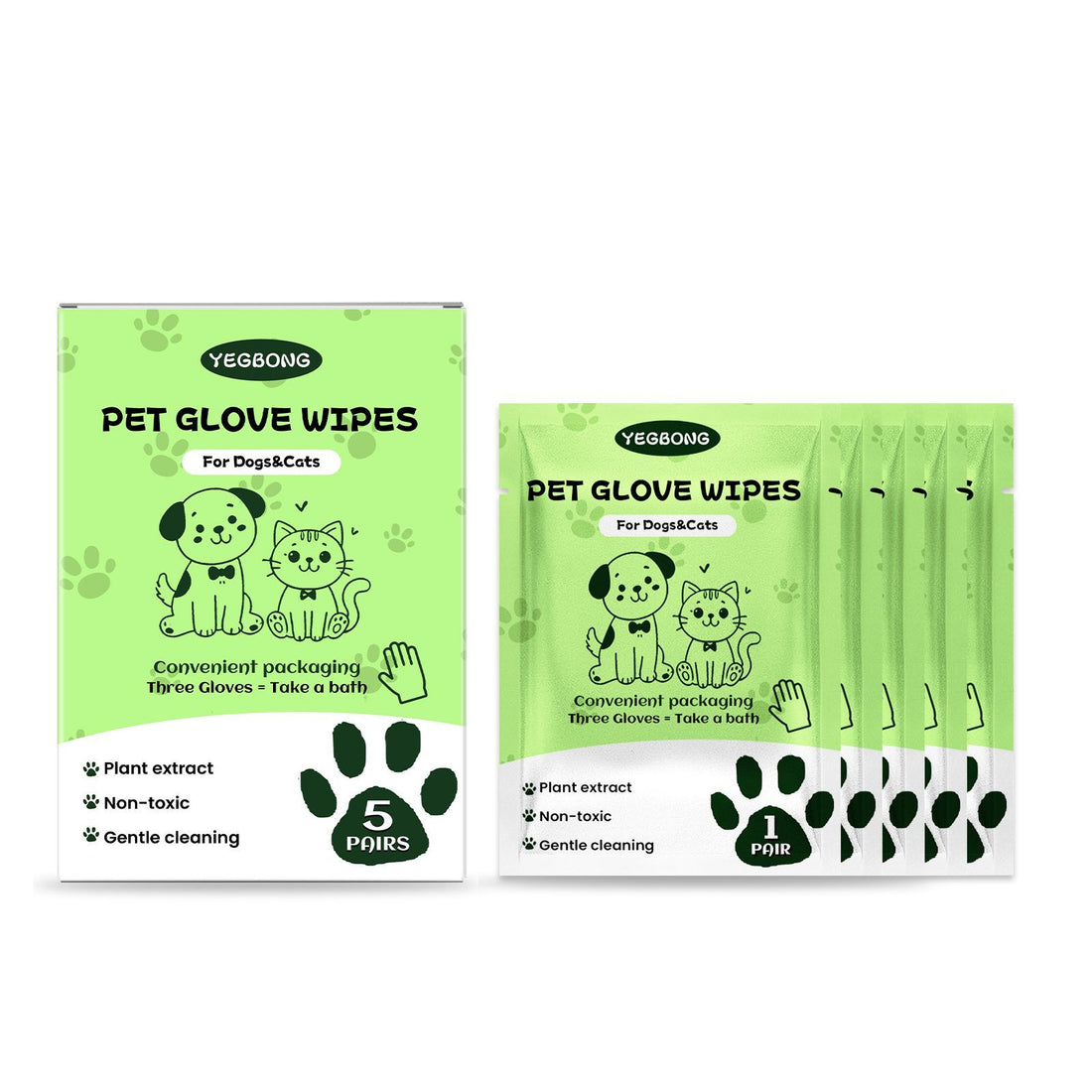 Disposable Pet Glove Wipes for Dogs and Cats – Moist Coat and Paw Wipes, 5 Pack – view 2