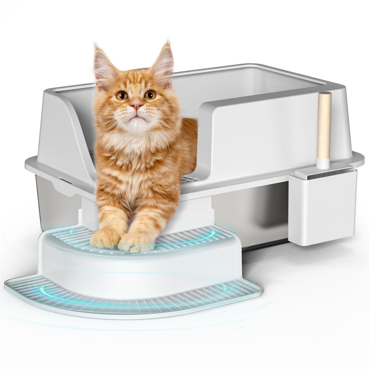 Stainless Steel Cat Litter Box with Step Footboard &amp; Scoop – 30 L, Semi-Enclosed – view 6