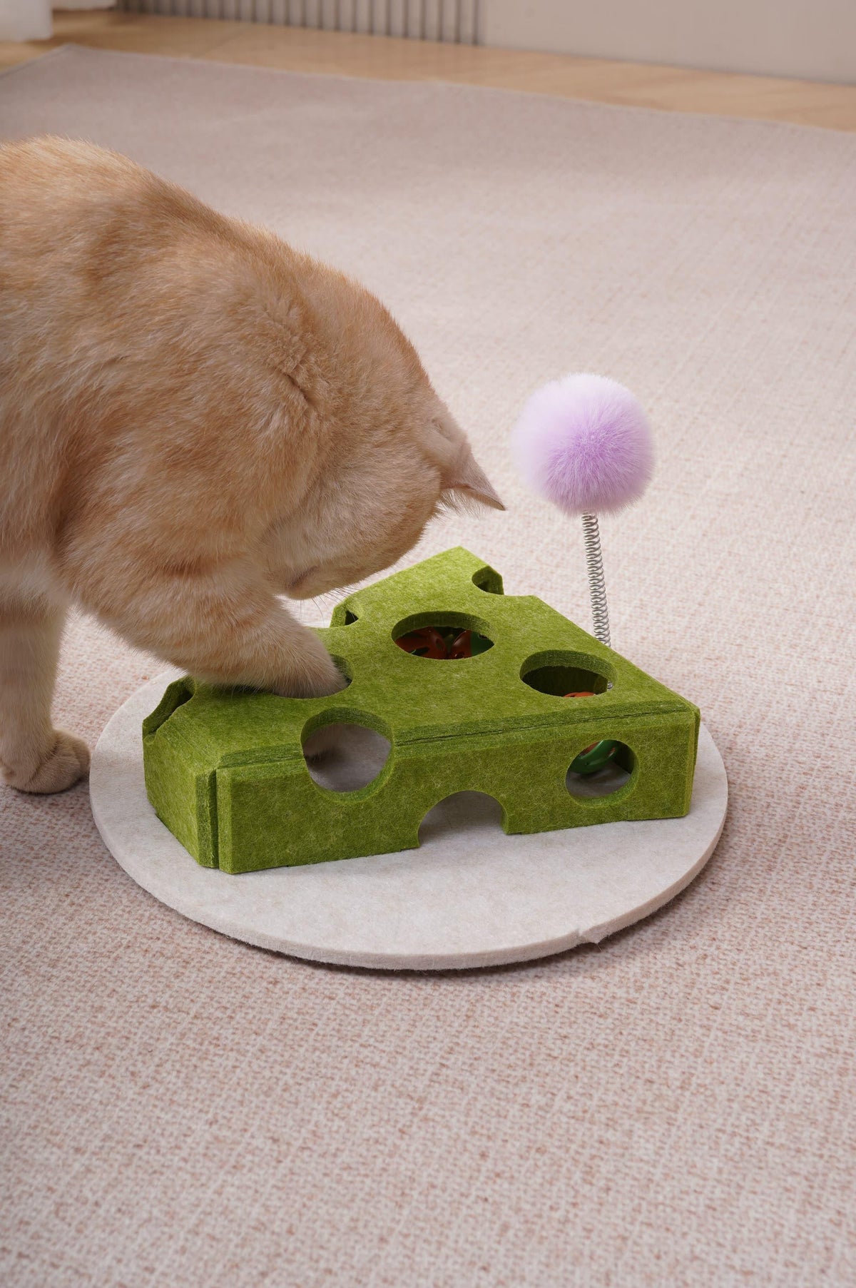 Felt Cat Puzzle Toy Box with Balls, Spring Wand and Suction Cup Base for Hiding Treats – view 4