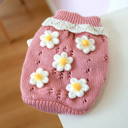 Floral Jacquard Knit Pet Sweater for Cats &amp; Small Dogs – Acrylic Pullover – view 7