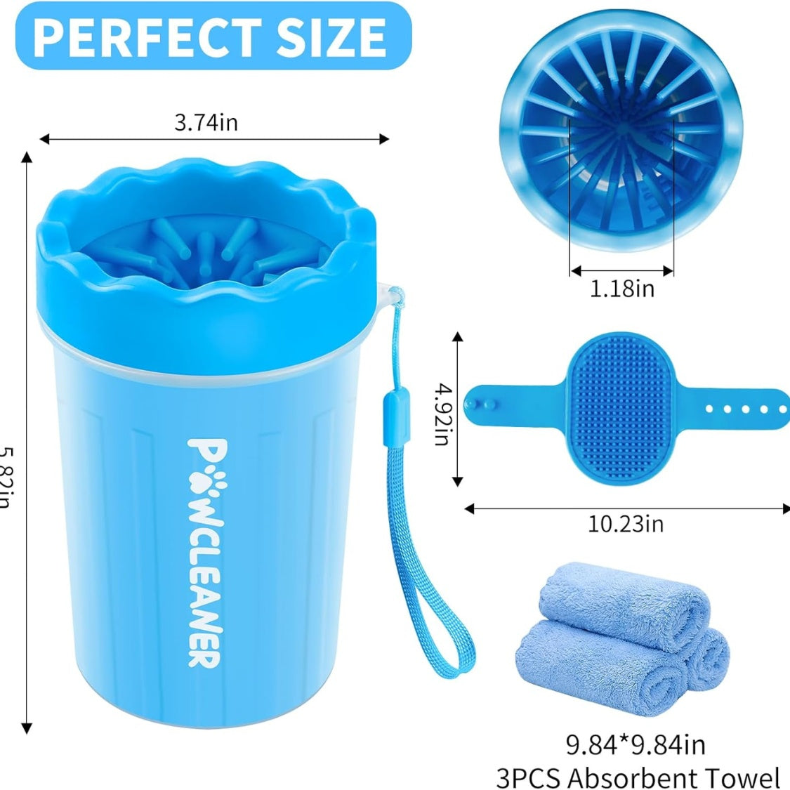 7-in-1 Dog Paw Cleaner Kit with Paw Washer Cup, Bath Brush, Toothbrushes and Towels, Blue – view 3
