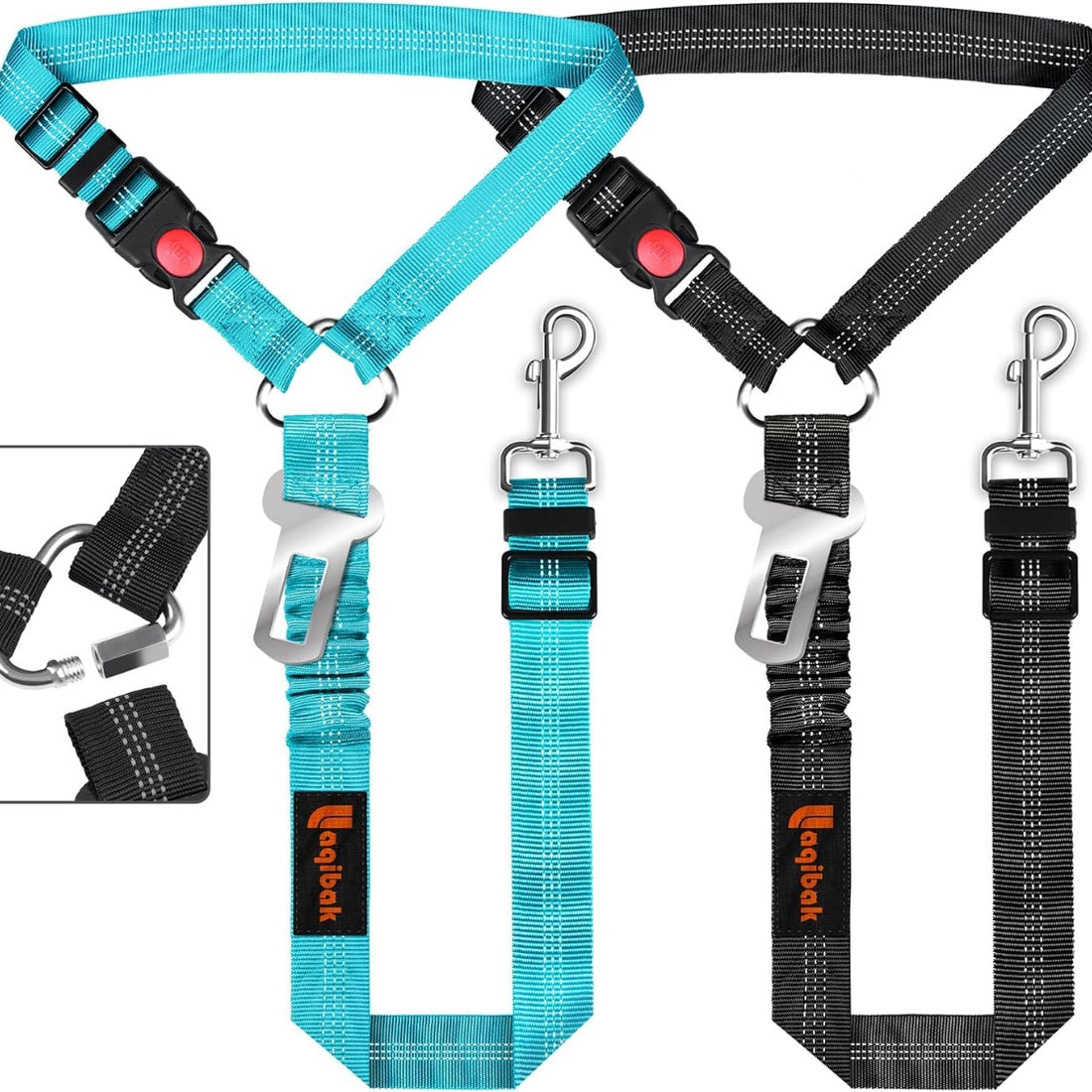 3-in-1 Dog Car Seat Belt Leash – Headrest or Buckle Mount, 360° Swivel, Reflective Nylon, Blue