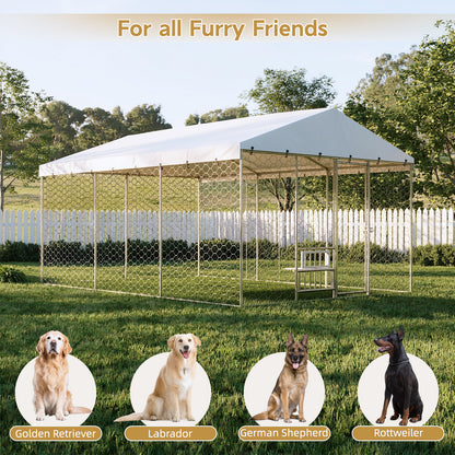 Large Outdoor Dog Kennel with Canopy – Galvanized Steel, Waterproof Roof, Feeding Bowls, 15 x 10 Ft – view 6