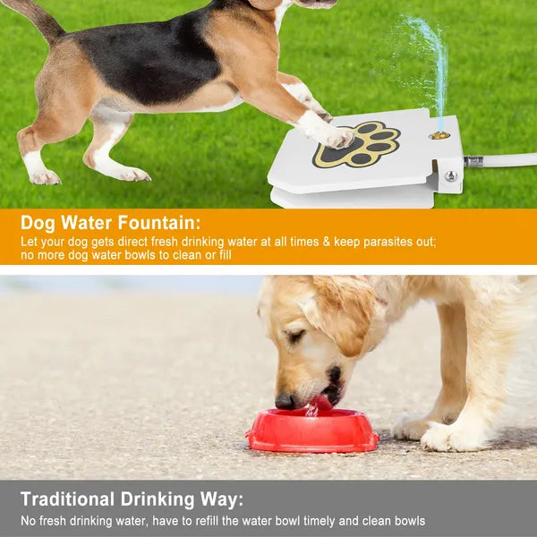 Outdoor Step-On Dog Water Fountain with Paw Pedal, Hose &amp; Splitter, White – view 2
