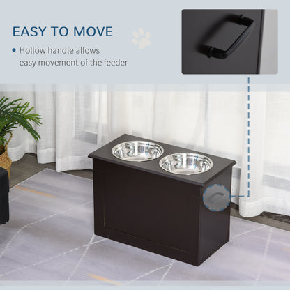 Raised Dog Feeding Station with Hidden Storage &amp; 2 Stainless Steel Bowls for Large Dogs, Coffee – view 7