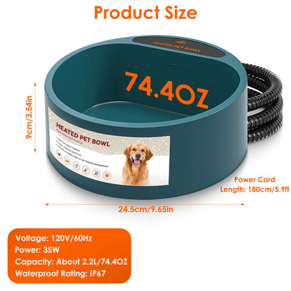Heated Pet Water Bowl, 74.4 oz Thermostatic Winter Water Dish for Dogs, Cats &amp; Rabbits, Army Green – view 7