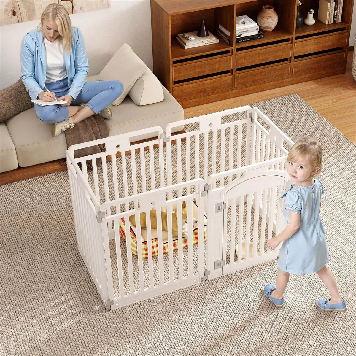 6-Panel Plastic Dog Playpen – 32 in High, Lockable Door, Indoor &amp; Outdoor, Foldable – view 3
