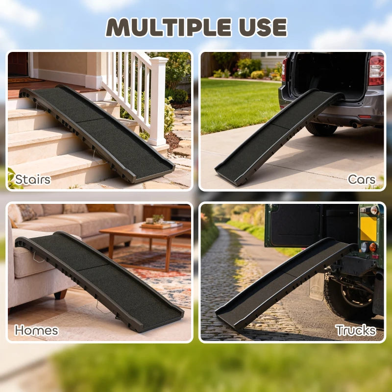 Foldable Dog Car Ramp – 61-Inch Gentle Slope, High-Traction Surface, Side Rails, Black – view 7