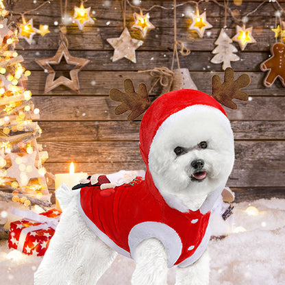 Santa Claus Christmas Pet Costume with 3D Reindeer Antlers for Small Dogs &amp; Cats, Red – view 6