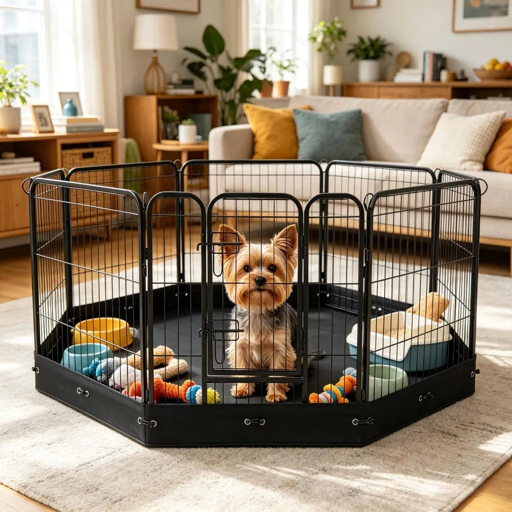 8-Panel Octagon Dog Playpen with Floor Mat – 24 in High, Metal Frame – view 4