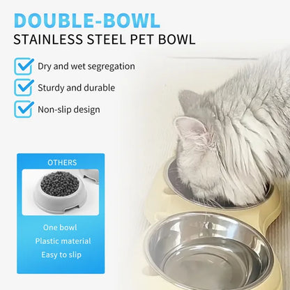 Double Stainless Steel Cat Bowl Set – Non-Slip Base, 20 oz Food &amp; Water Bowls, Gray – view 3
