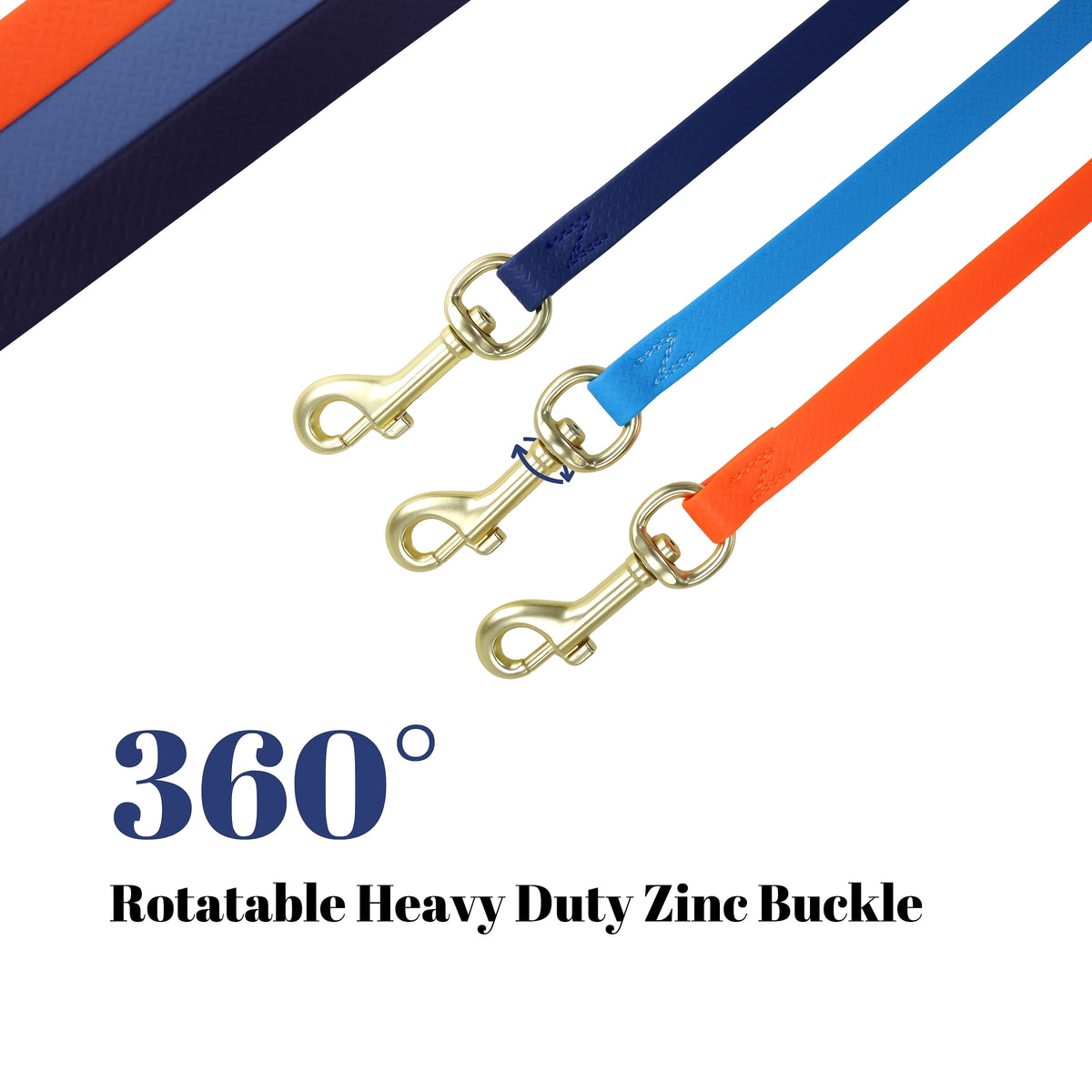 Long Dog Training Leash – Waterproof Embossed PVC Recall Lead, 10, 20, 30 &amp; 40 ft, Orange, Blue or Navy – view 4