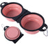 Collapsible Double Dog Travel Bowl with Lock Clips & Flip-Over Fold, Pink