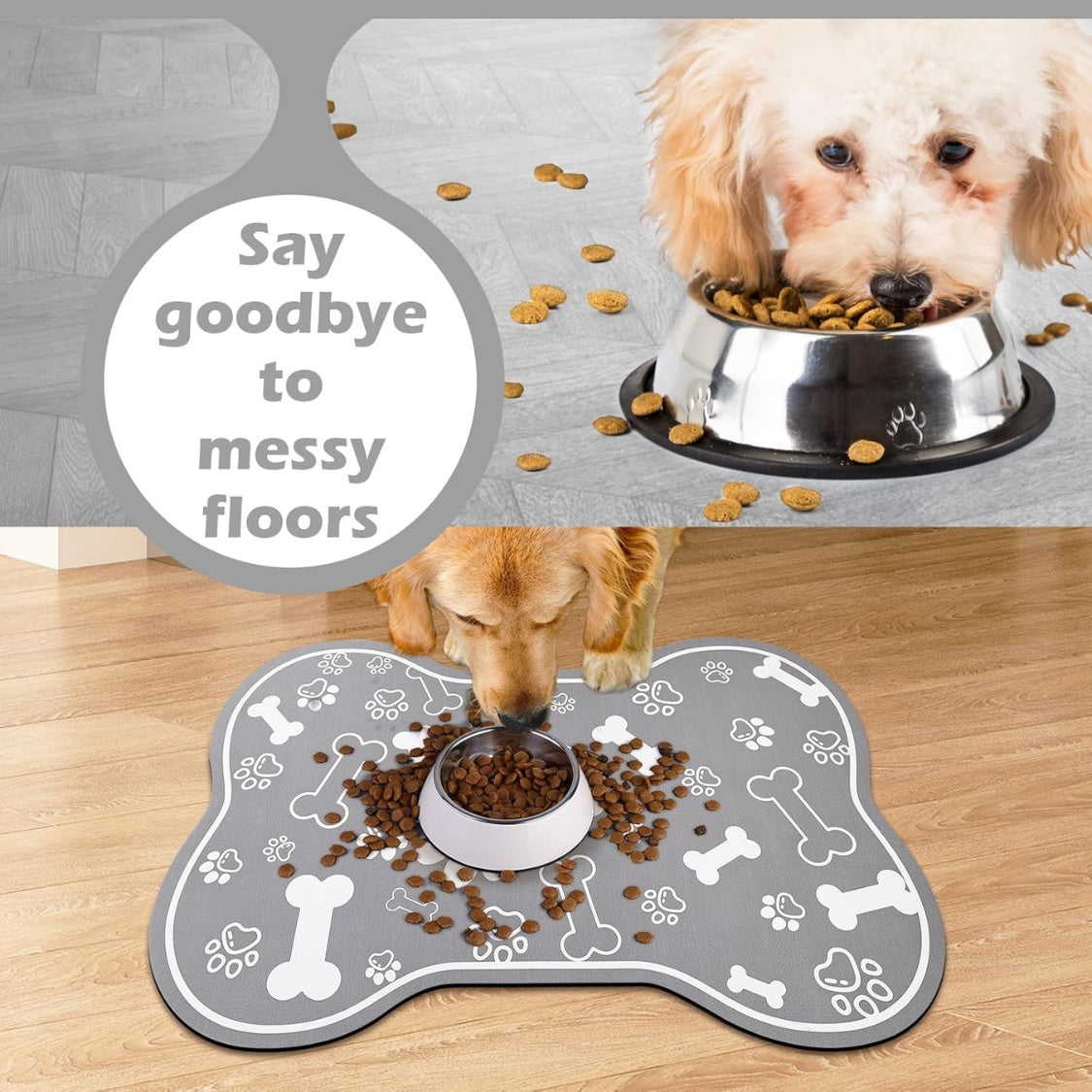Bone-Shaped Absorbent Pet Feeding Mat with Rubber Non-Slip Backing, Grey – view 4