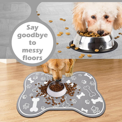 Bone-Shaped Absorbent Pet Feeding Mat with Rubber Non-Slip Backing, Grey – view 4