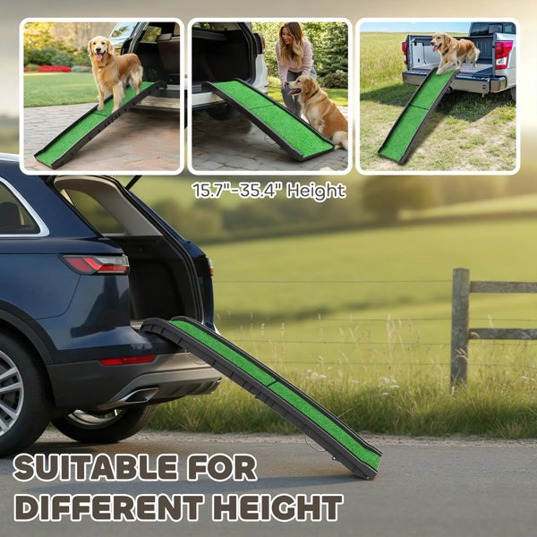 Folding Dog Ramp for Cars – 61 in Non-Slip Grass Surface, Holds 198 lbs, Black &amp; Green – view 5