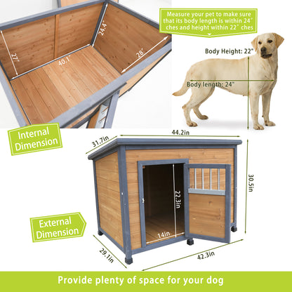 45 in Large Solid Wood Dog House – Waterproof PVC Roof, Elevated Floor, Gray &amp; Yellow – view 6