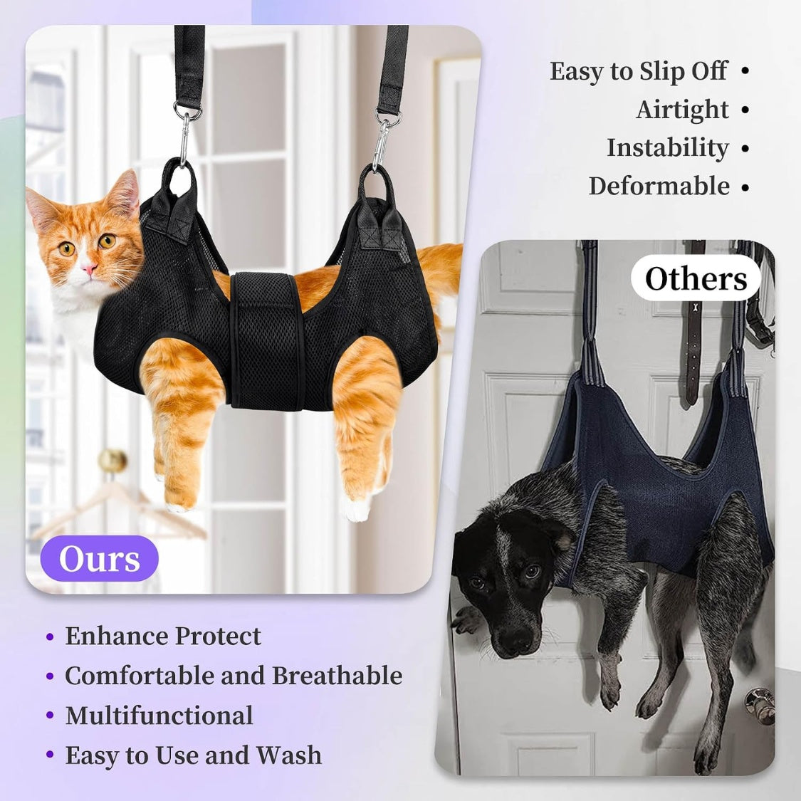 Pet Grooming Hammock Kit for Cats &amp; Small Dogs up to 12 lb with Nail Clippers, File &amp; Comb, Black – view 5