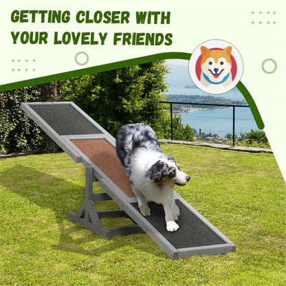 Wooden Dog Agility Seesaw – Anti-Slip Surface, Fir Wood, Up to 110 lbs, Gray/Brown/Black