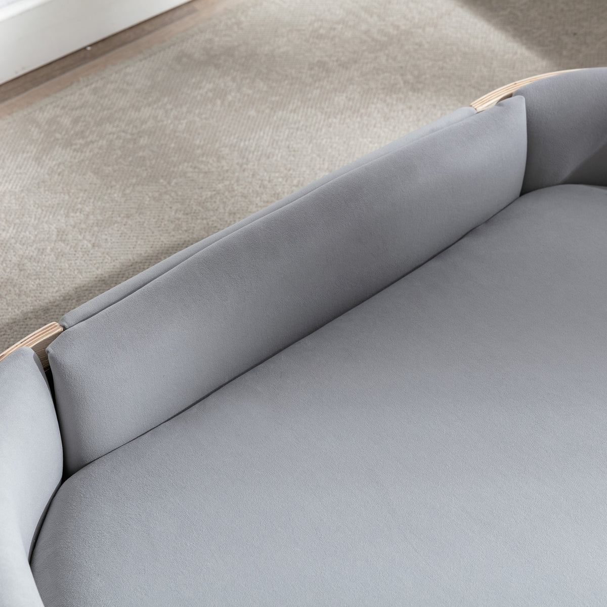 Scandinavian Elevated Dog Sofa Bed – Solid Wood Legs, Bent Wood Back, Velvet Cushion, Light Grey – view 3