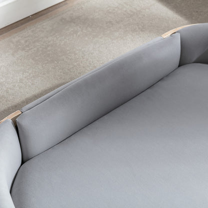 Scandinavian Elevated Dog Sofa Bed – Solid Wood Legs, Bent Wood Back, Velvet Cushion, Light Grey – view 3