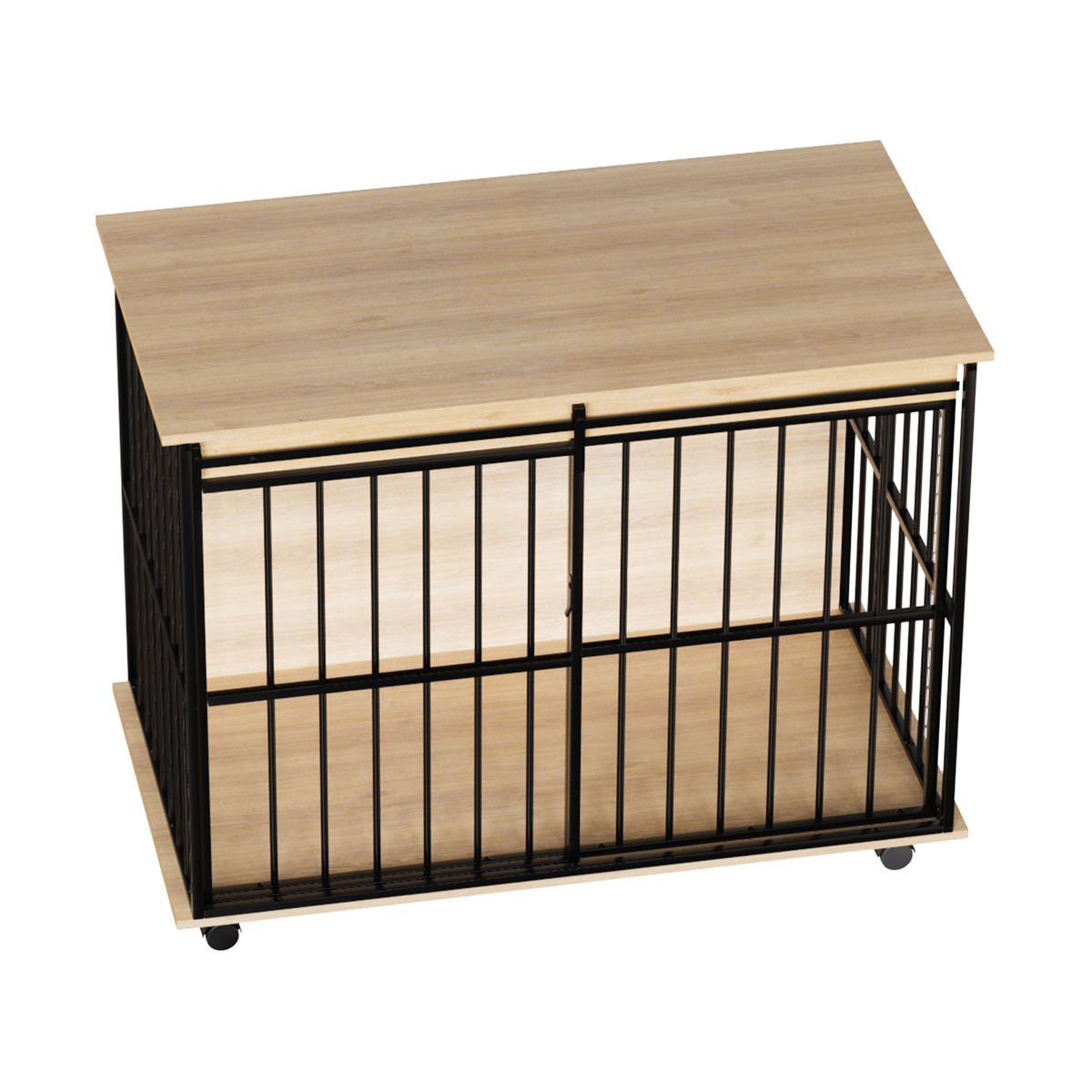 Wooden Dog Crate Furniture – Large Kennel End Table with Sliding Door and Tray, Black and Natural – view 7