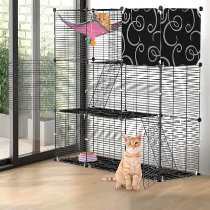 3-Tier Black Metal Cat Cage with 3 Doors, 2 Ladders, Plush Hammock and Toy Ball – view 5