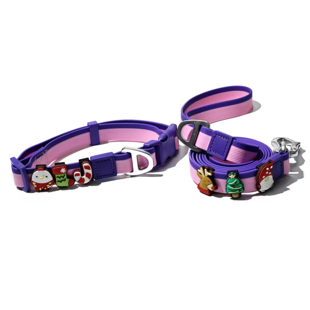 Two-Tone Embossed Dog Leash Set with 3 DIY Charms – Waterproof PVC, 15, 20 &amp; 25 mm, Red, Green or Pink – view 13