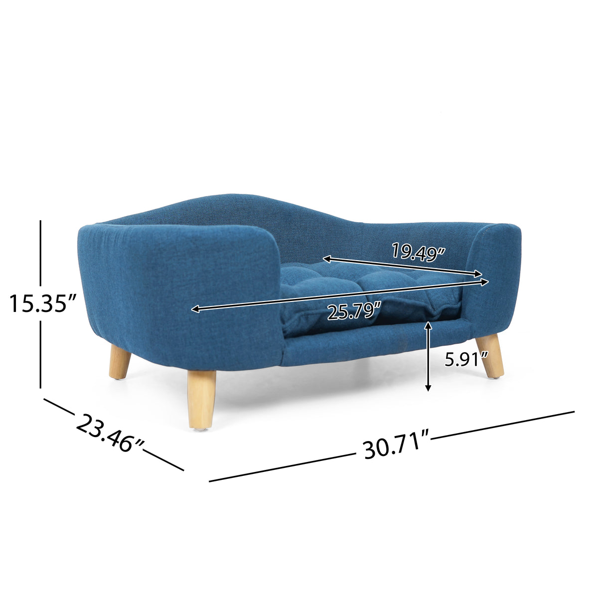 Elevated Dog Bed for Small Dogs – Fabric Couch, Rubber Wood Legs, Supportive Foam, Navy Blue – view 3