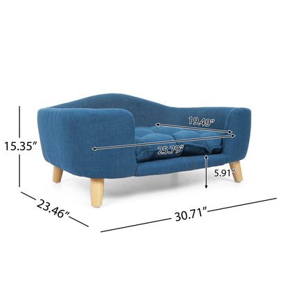 Elevated Dog Bed for Small Dogs – Fabric Couch, Rubber Wood Legs, Supportive Foam, Navy Blue – view 3