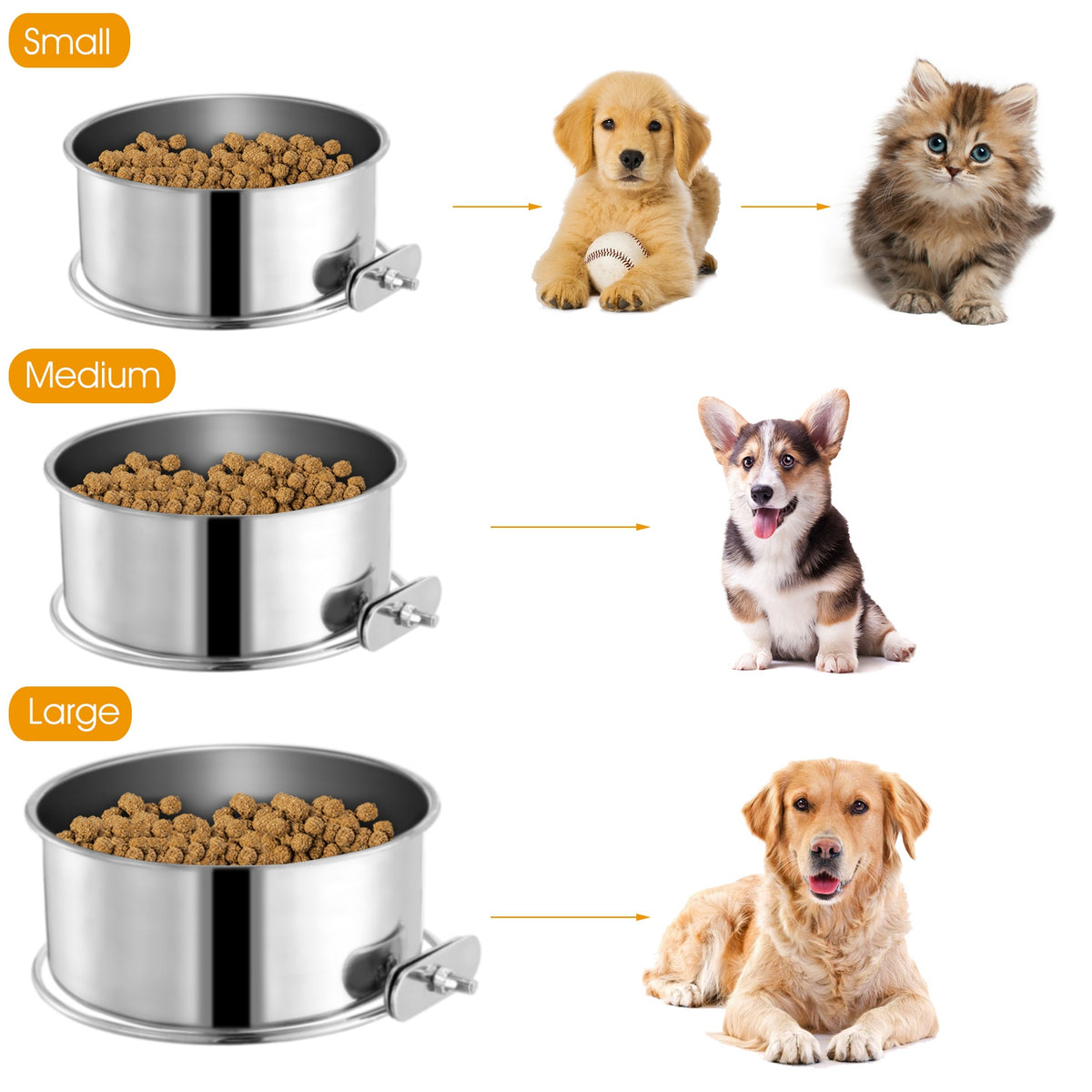 Stainless Steel Crate Dog Bowl with Clamp Holder, Hanging Cage Food and Water Bowl, Medium – view 7