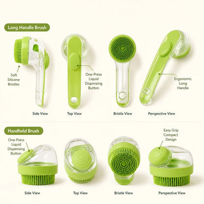 Dog &amp; Cat Shower Brush 2-Pack – Long &amp; Short Handle Silicone Brushes with Shampoo Dispenser – view 5